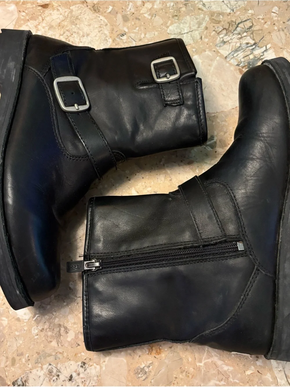 UGG Girls Black Leather Zip Boots Fits Women’s 6.5